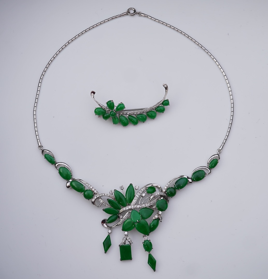 A jadeite and diamond demi-parure, 1960s